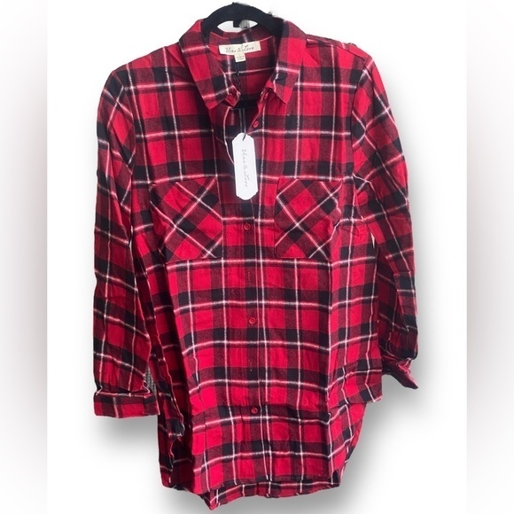 VINE & LOVE Cold Weather Shirt Size  Large Tartan Plaid Rounded Hem NWT - Picture 3 of 10